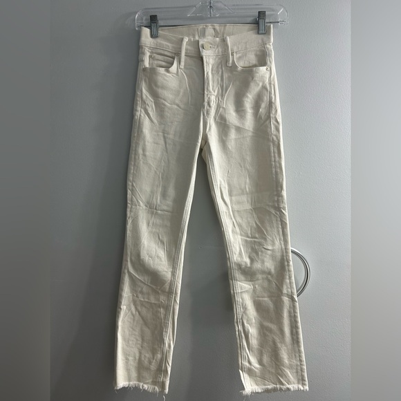 MOTHER THE MID RISE DAZZLER CROP FRAY JEANS CREAM PUFFS WOMEN'S - Picture 6 of 9